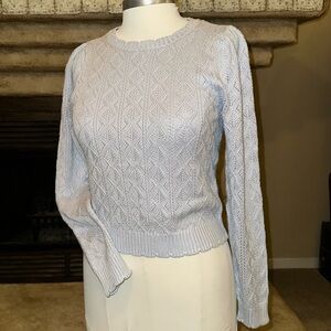 NEW scalloped edge, crochet sweater, puff sleeve - M
